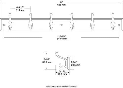 Franklin Brass Heavy Duty Coat Rack 27" Wall Mount Pure White with 6 Hooks | Versatile Home Organizer thumbnail 6