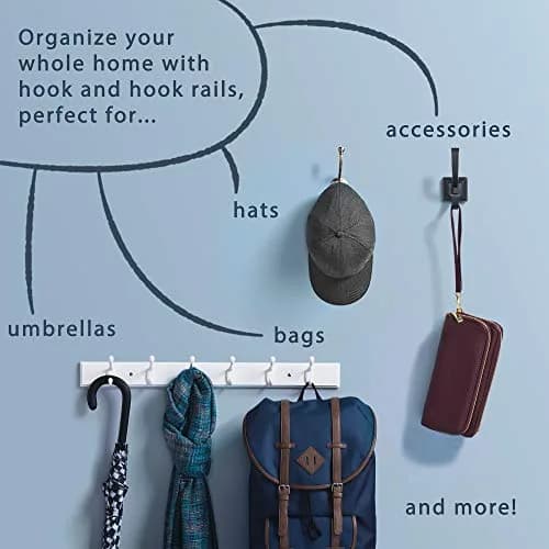 Franklin Brass Heavy Duty Coat Rack 27" Wall Mount Pure White with 6 Hooks | Versatile Home Organizer thumbnail 3