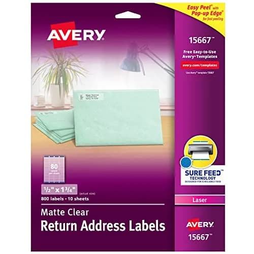 Avery Matte Clear Return Address Labels 0.5" x 1.75" (800 Labels) | Sure Feed Technology thumbnail 1