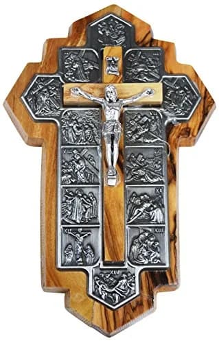 Holy Land Market Olive Wood Crucifix 14 Stations of the Cross | Handcrafted Bethlehem Religious Decor (14x9x1 cm) thumbnail 2