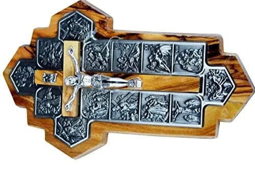 Holy Land Market Olive Wood Crucifix 14 Stations of the Cross | Handcrafted Bethlehem Religious Decor (14x9x1 cm) thumbnail 3