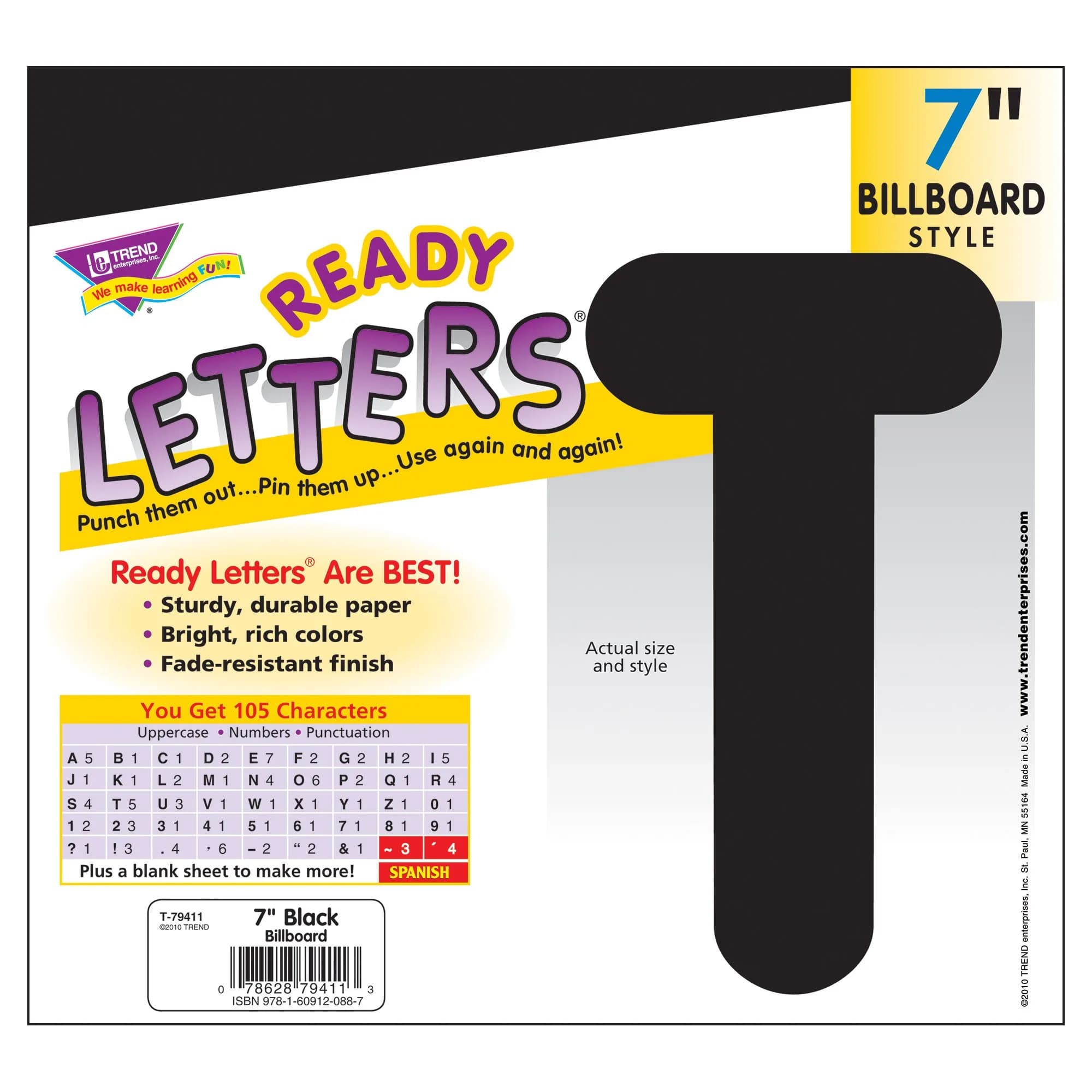 Trend Enterprises Black 7-Inch Uppercase Letters | 105-Piece Bulletin Board Decor Set - view 3