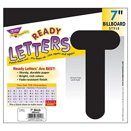 Trend Enterprises Black 7-Inch Uppercase Letters | 105-Piece Bulletin Board Decor Set thumbnail 3