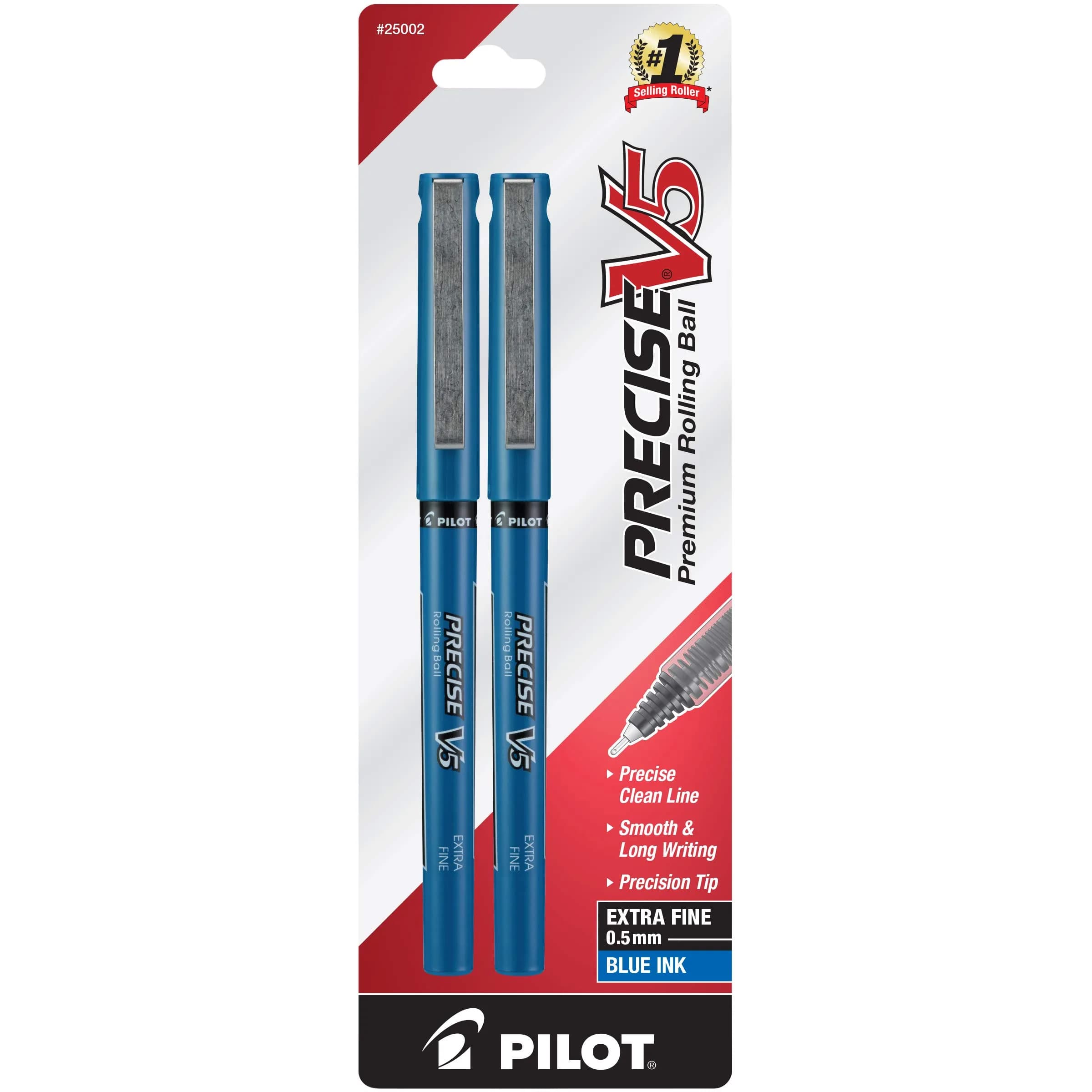 Pilot Precise V5 RT Rollerball Pens, Extra Fine 0.5mm Black, Pack of 2 | Smooth Ink Flow for Office & Journaling — Black