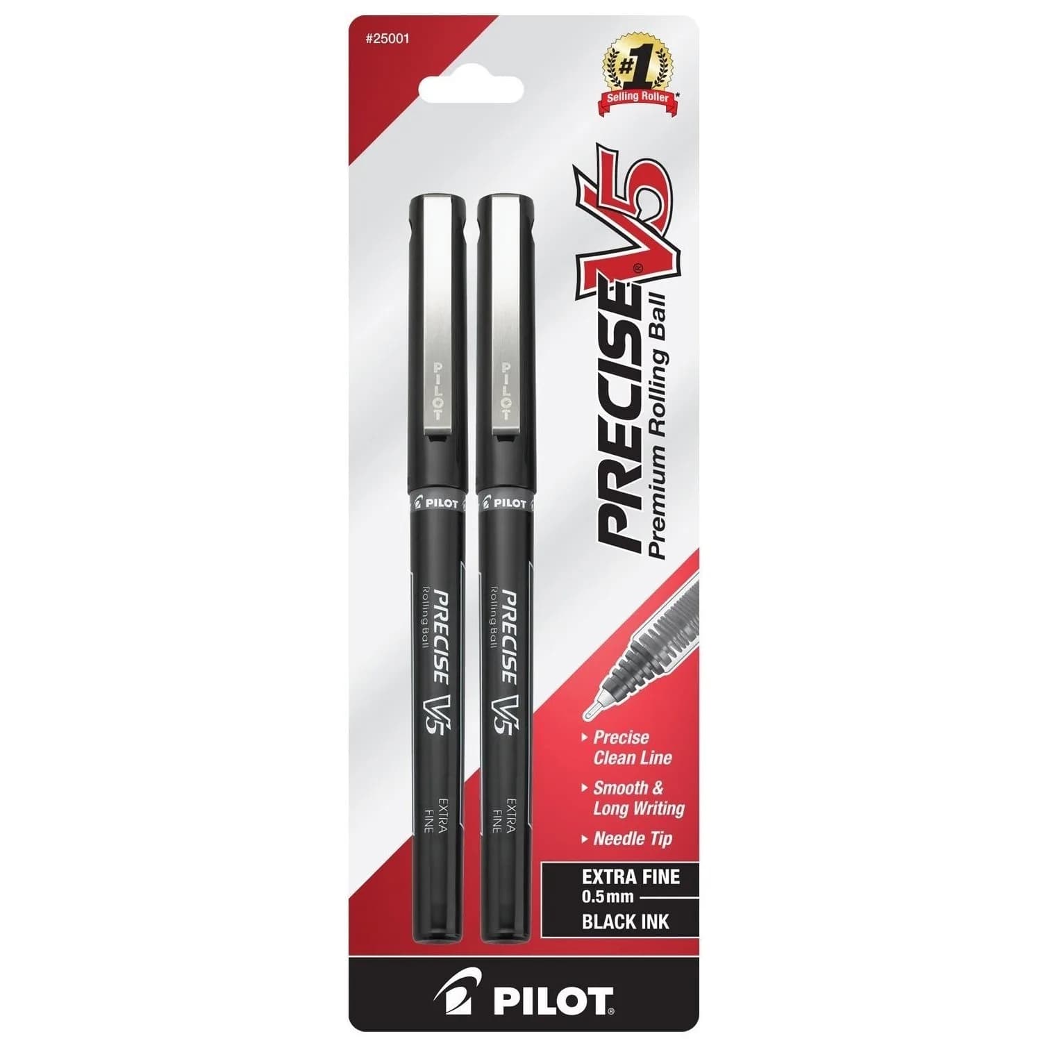 Pilot Precise V5 RT Rollerball Pens, Extra Fine 0.5mm Black Ink, Pack of 2 - main product image
