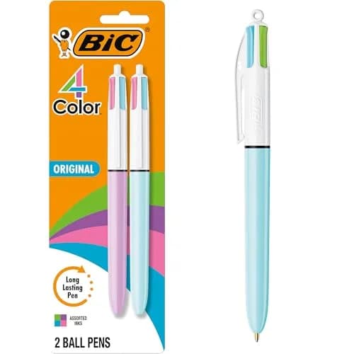 BIC 4 Color Fashion Retractable Ballpoint Pens, Assorted Ink, 2-Count | Smooth Writing for Students & Professionals thumbnail 1