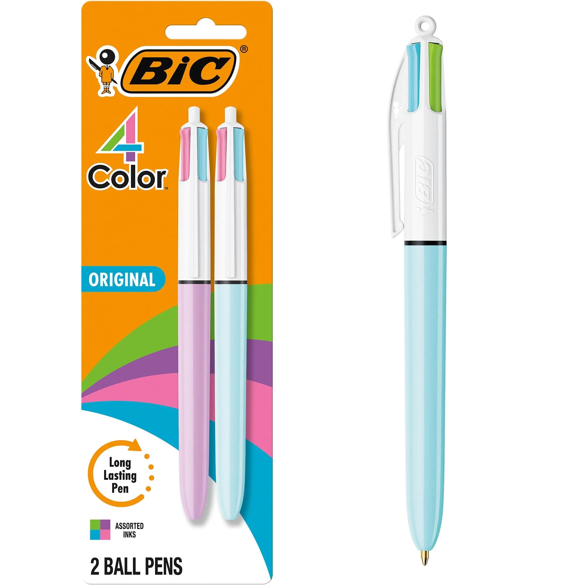 BIC 4 Color Fashion Retractable Ballpoint Pens, Assorted Ink, 2-Count | Smooth Writing for Students & Professionals - main product image