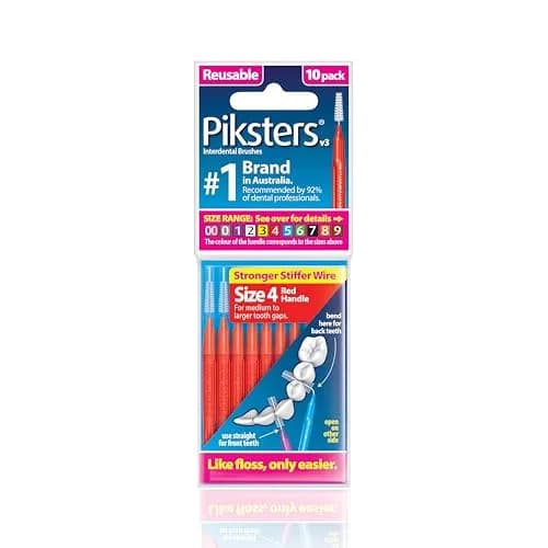 Piksters Interdental Brush Size 4 Red 10 Pack | Bristles Clean Between Teeth Effectively thumbnail 1