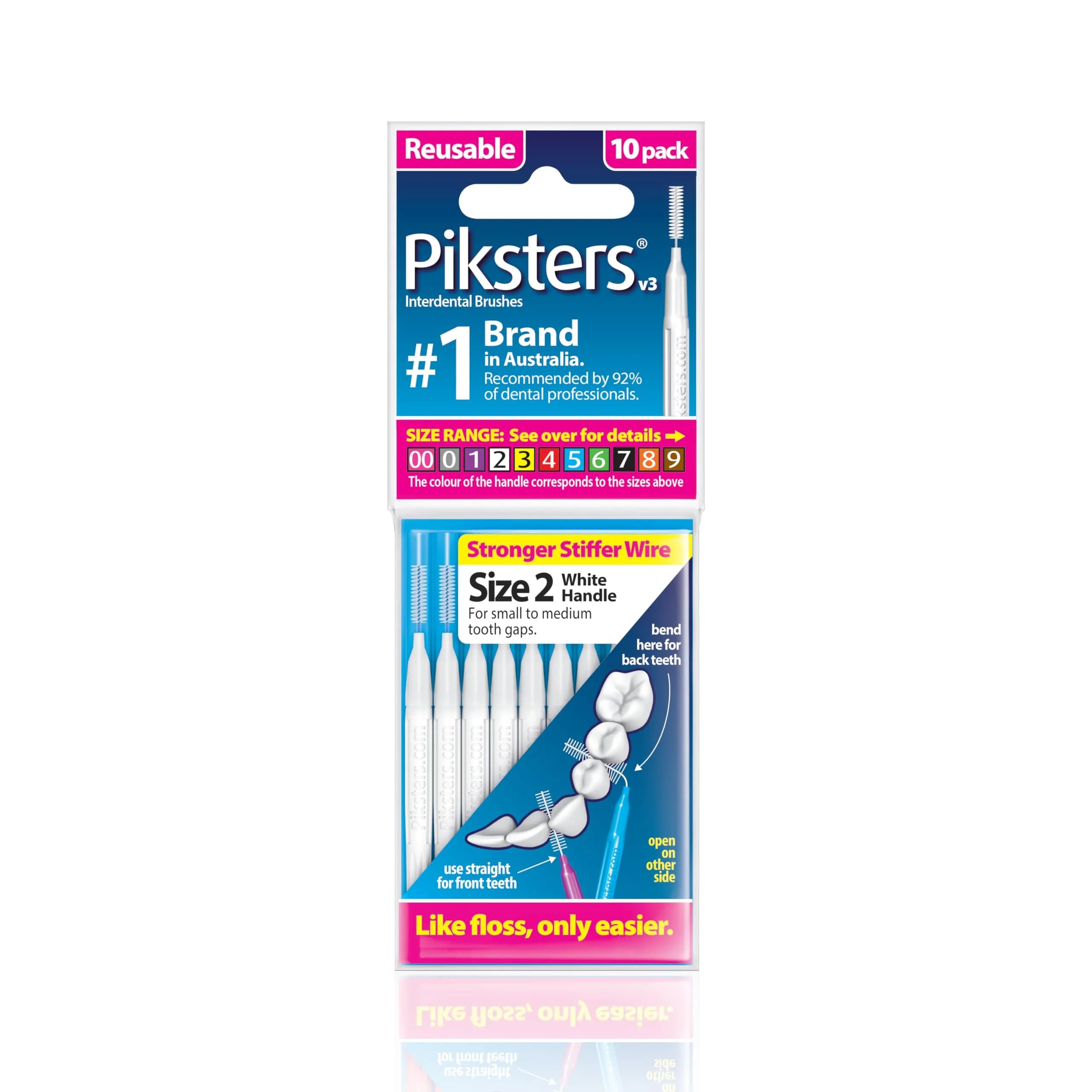 Piksters Interdental Brush Size 2 White 10 Pack | Reusable Plastic-Coated Wire for Daily Oral Hygiene - main product image