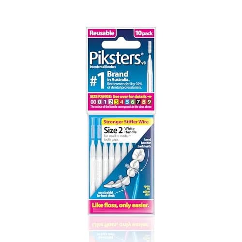 Piksters Interdental Brush Size 2 White 10 Pack | Reusable Plastic-Coated Wire for Daily Oral Hygiene thumbnail 1