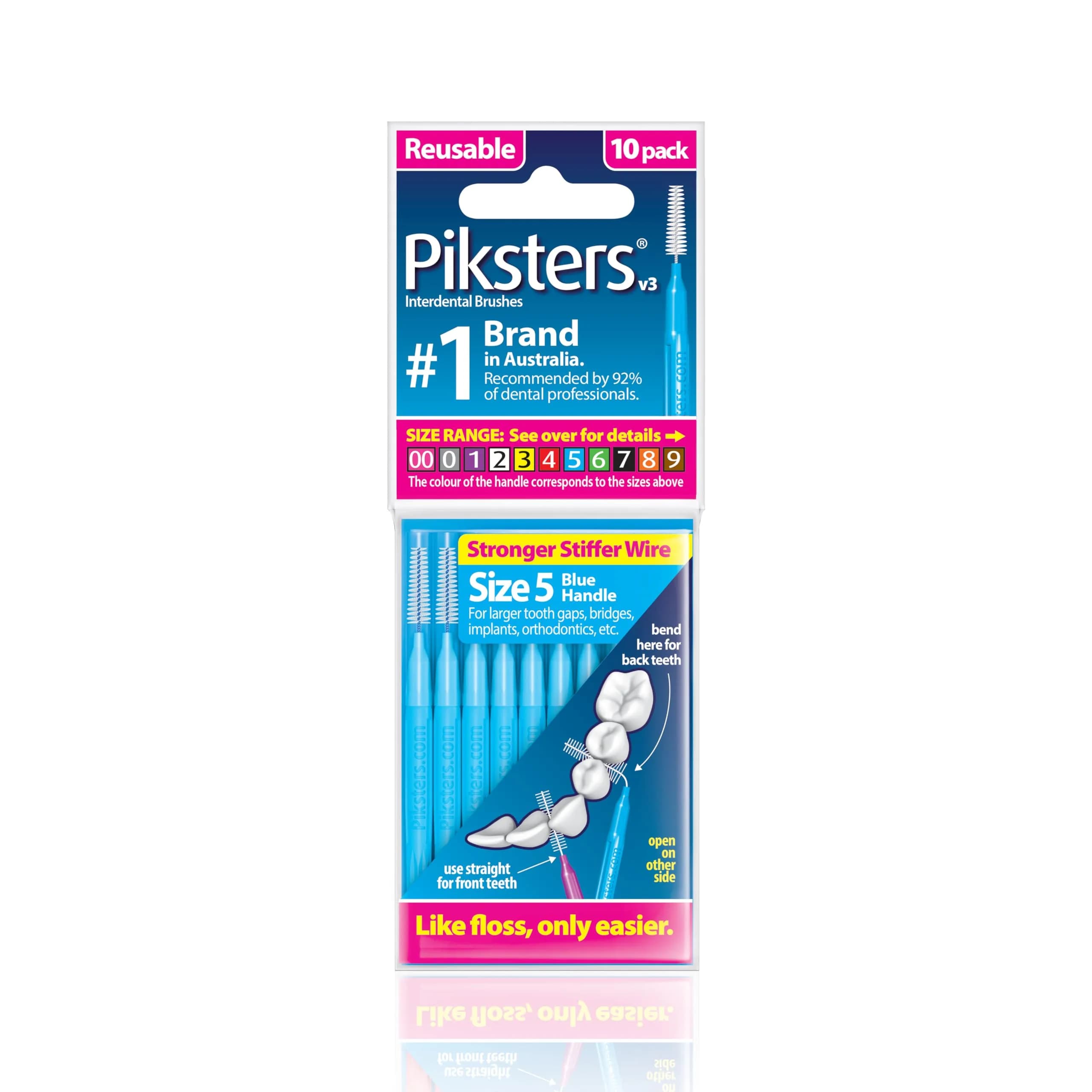 Piksters Blue Interdental Brush Size 5 (10 Count) | Cleans Large Gaps, Reusable - main product image