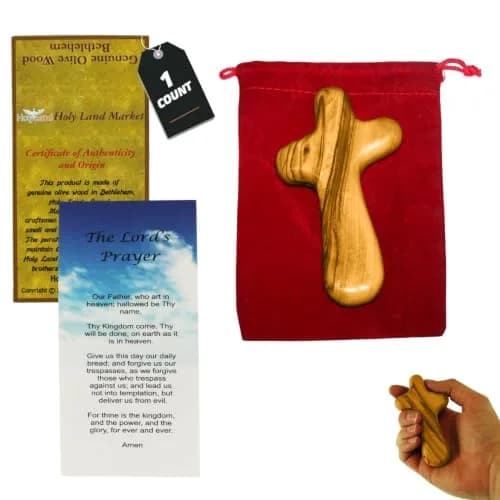 Holy Land Market Olive Wood Comfort Cross 4 Inch | Handcrafted Bethlehem Faith Symbol thumbnail 1