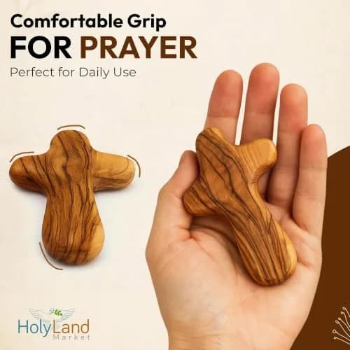 Holy Land Market Olive Wood Comfort Cross 4 Inch | Handcrafted Bethlehem Faith Symbol thumbnail 2