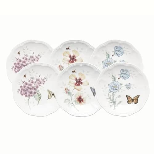 Lenox Butterfly Meadow 6-Piece Dessert Plate Set for 6 | Elegant Ceramic Dinnerware thumbnail 1