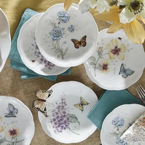 Lenox Butterfly Meadow 6-Piece Dessert Plate Set for 6 | Elegant Ceramic Dinnerware thumbnail 5