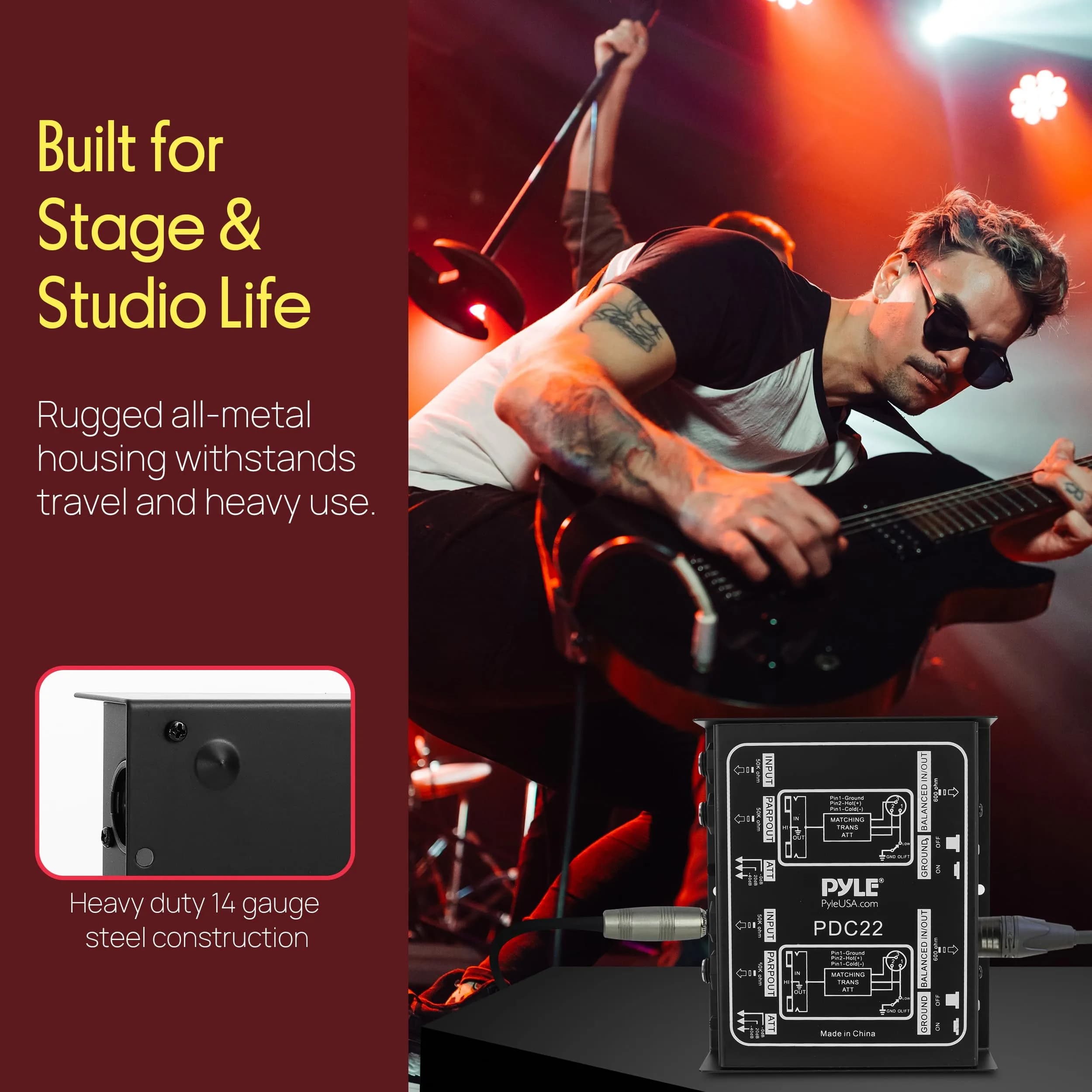 Pyle-Pro PDC22 Passive DI Box | 1/4 Inch Input to XLR Output Hum Eliminator with Attenuator - view 4