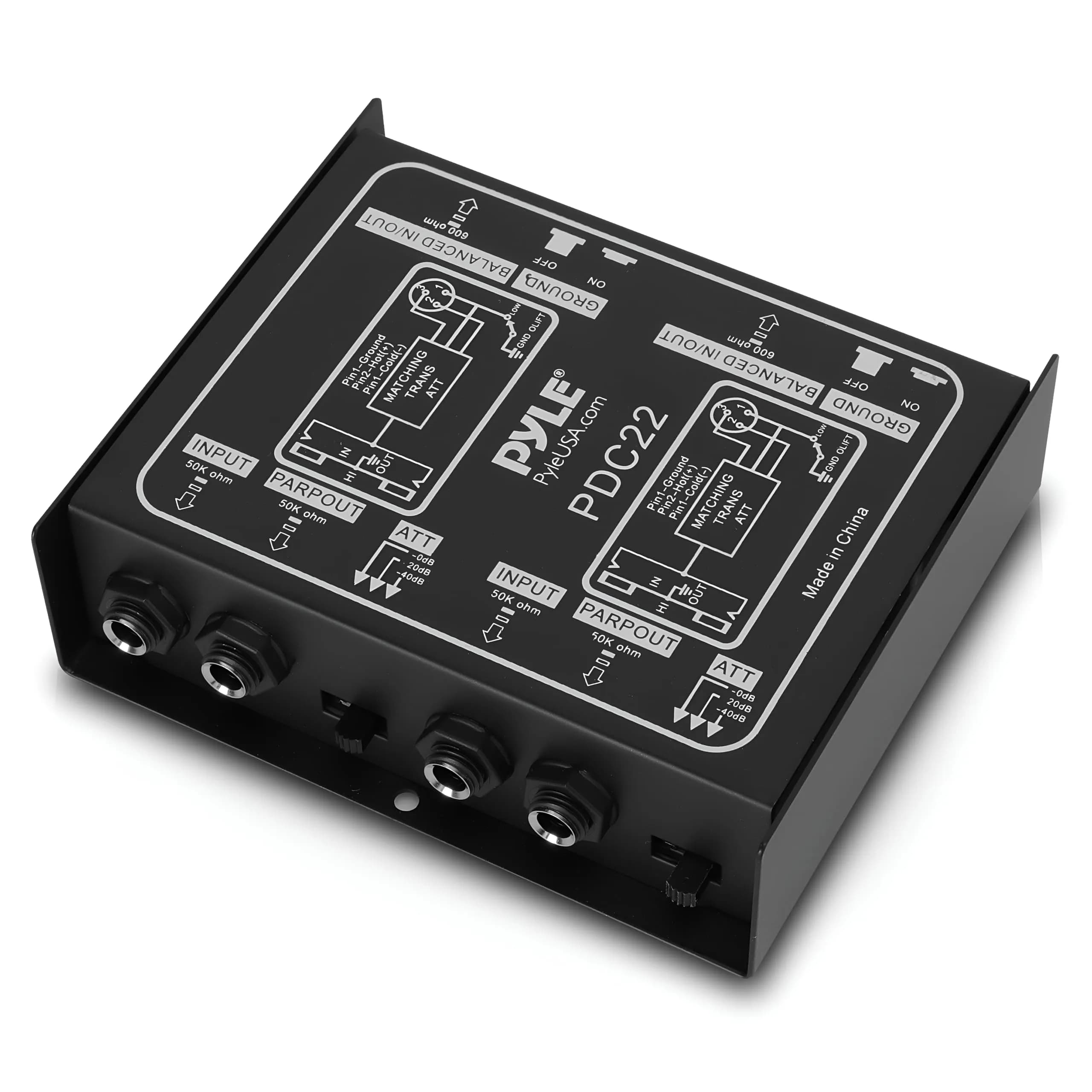 Pyle-Pro PDC22 Passive DI Box | 1/4 Inch Input to XLR Output Hum Eliminator with Attenuator - main product image