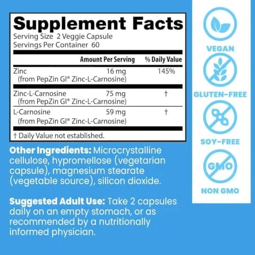 Doctor's Best PepZin GI Zinc-L-Carnosine Complex 120 Veg Capsules | Supports Gut Health & Stomach Comfort thumbnail 4