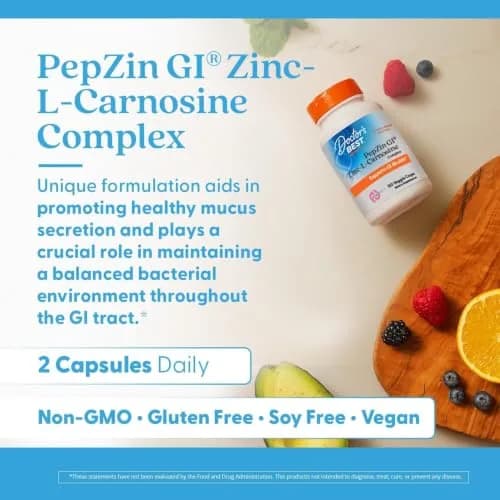 Doctor's Best PepZin GI Zinc-L-Carnosine Complex 120 Veg Capsules | Supports Gut Health & Stomach Comfort thumbnail 5
