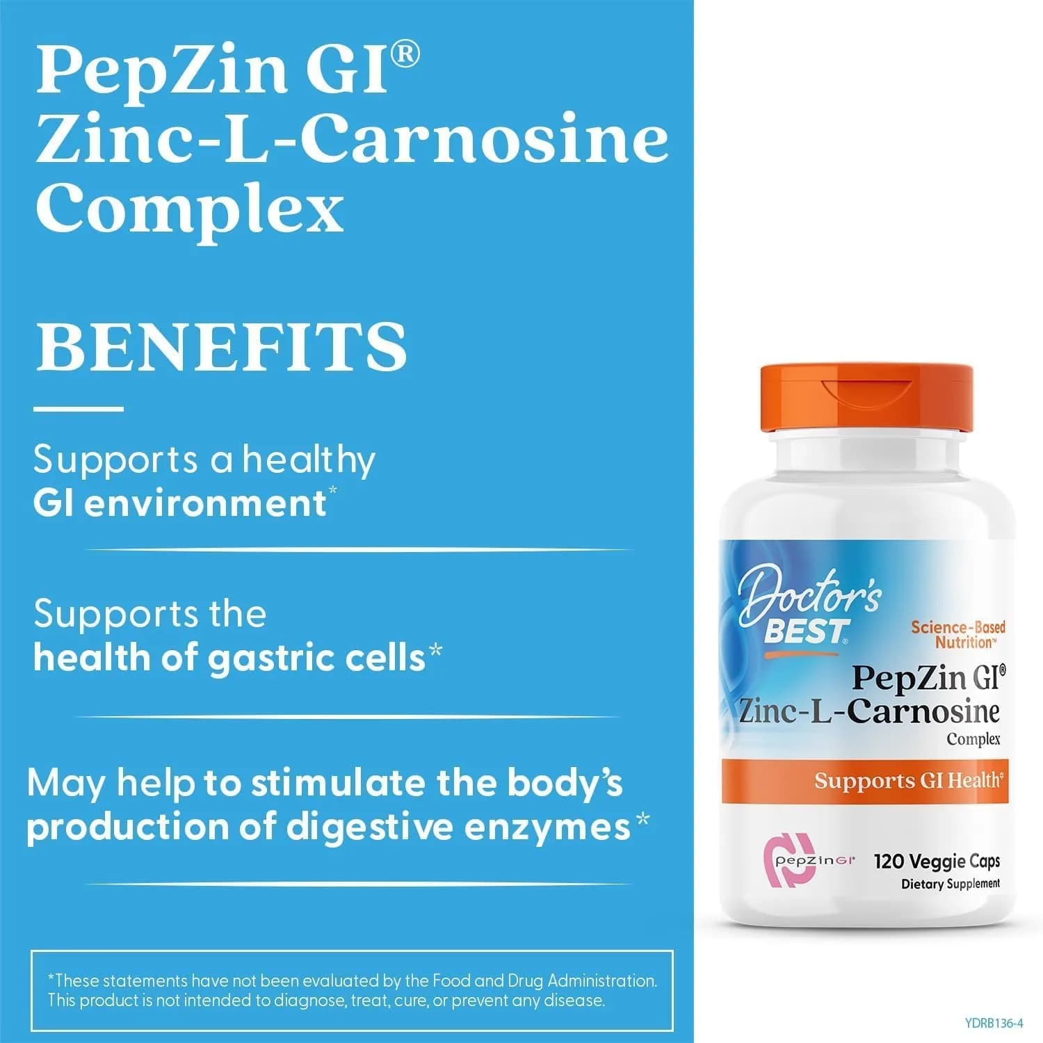 Doctor's Best PepZin GI Zinc-L-Carnosine Complex 120 Veg Capsules | Supports Gut Health & Stomach Comfort - view 3