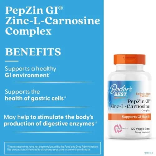 Doctor's Best PepZin GI Zinc-L-Carnosine Complex 120 Veg Capsules | Supports Gut Health & Stomach Comfort thumbnail 3