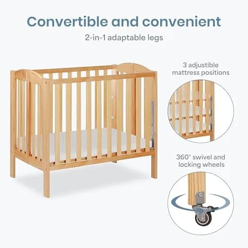 Dream On Me 3-in-1 Portable Folding Crib in Natural | Safe, Stylish & GREENGUARD Gold Certified thumbnail 6