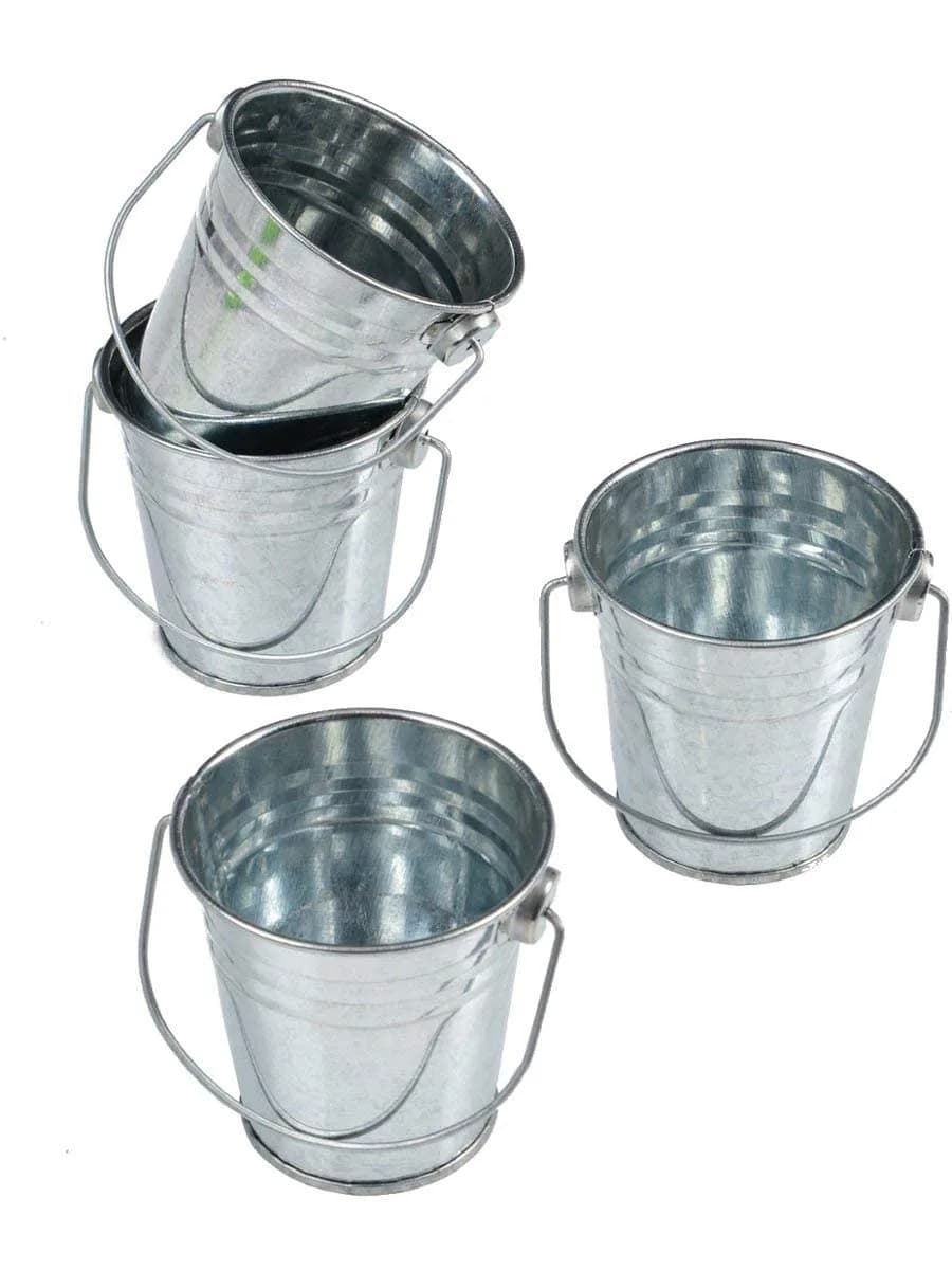 U. S. Toy Mini Metal Buckets Pack of 12 | Kids & Party Use, 2.5” Small Handle Buckets — Silver