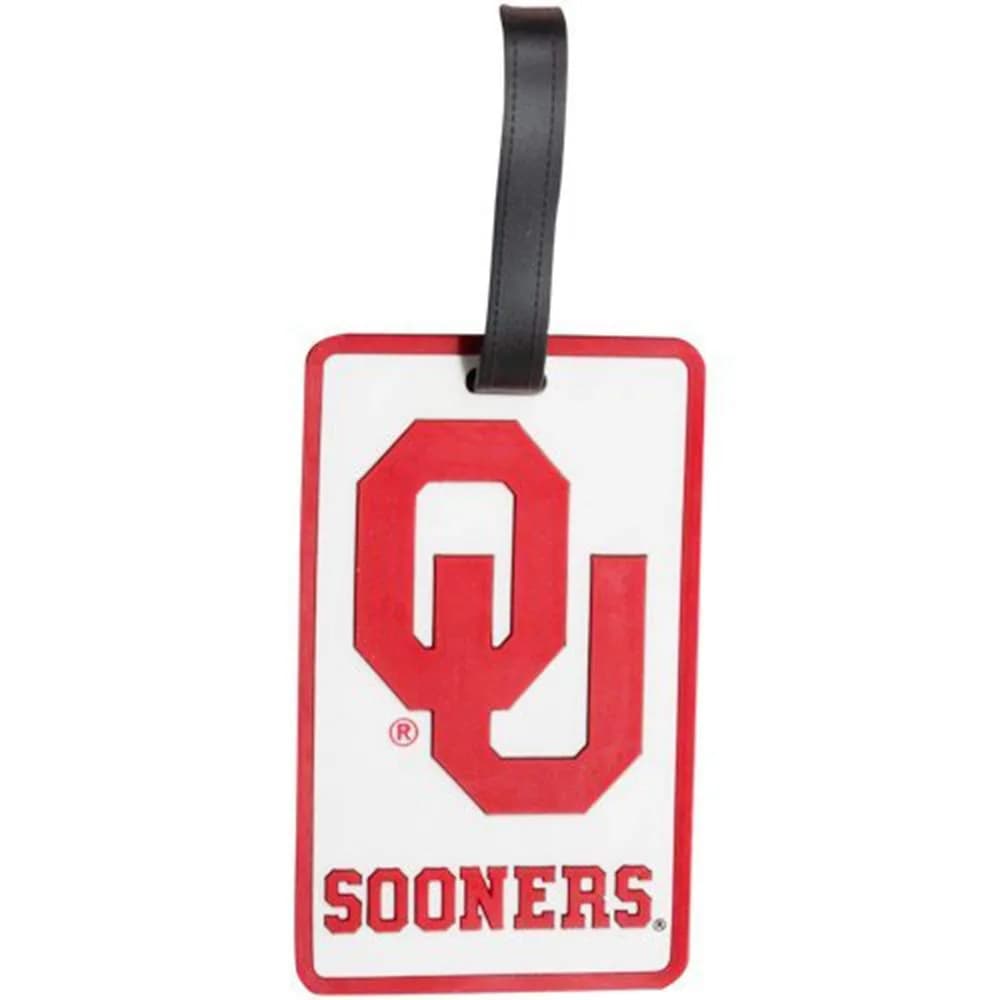 aminco NCAA Oklahoma Sooners Soft Laser Cut Travel Bag Tag | NCAA Licensed Red Silicone (2 inches) — Red