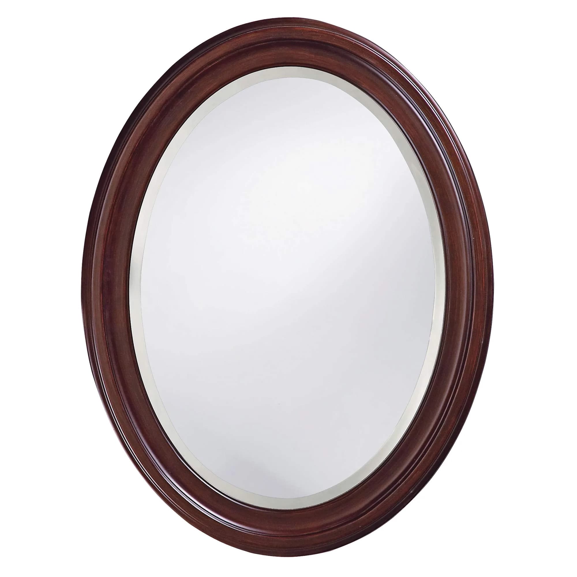 Howard Elliott Collection George Oval Chocolate Brown Wall Mirror 33 x 25 Inch | Beveled Wood Framed Vanity Mirror