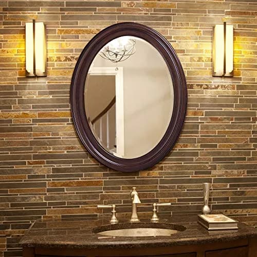 Howard Elliott Collection George Oval Chocolate Brown Wall Mirror 33 x 25 Inch | Beveled Wood Framed Vanity Mirror thumbnail 6