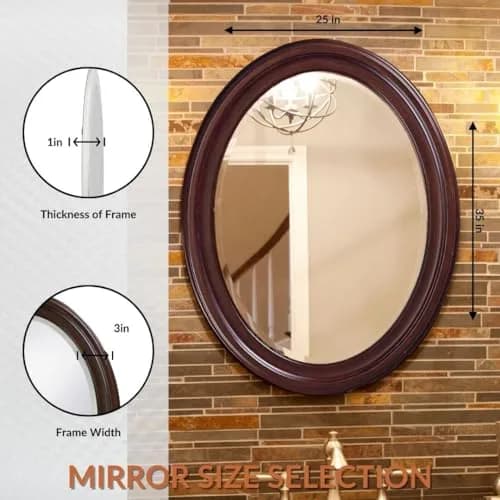 Howard Elliott Collection George Oval Chocolate Brown Wall Mirror 33 x 25 Inch | Beveled Wood Framed Vanity Mirror thumbnail 7