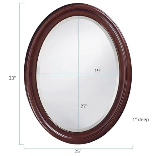 Howard Elliott Collection George Oval Chocolate Brown Wall Mirror 33 x 25 Inch | Beveled Wood Framed Vanity Mirror thumbnail 9