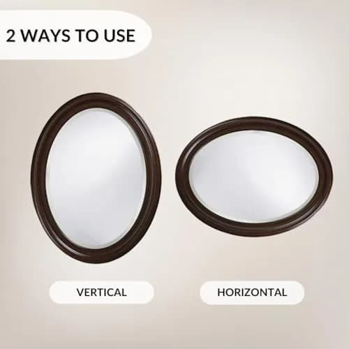 Howard Elliott Collection George Oval Chocolate Brown Wall Mirror 33 x 25 Inch | Beveled Wood Framed Vanity Mirror thumbnail 3