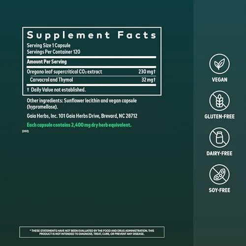 Gaia Herbs Oil of Oregano 230 mg Vegan Capsules | Immune & Antioxidant Support Supplement thumbnail 2
