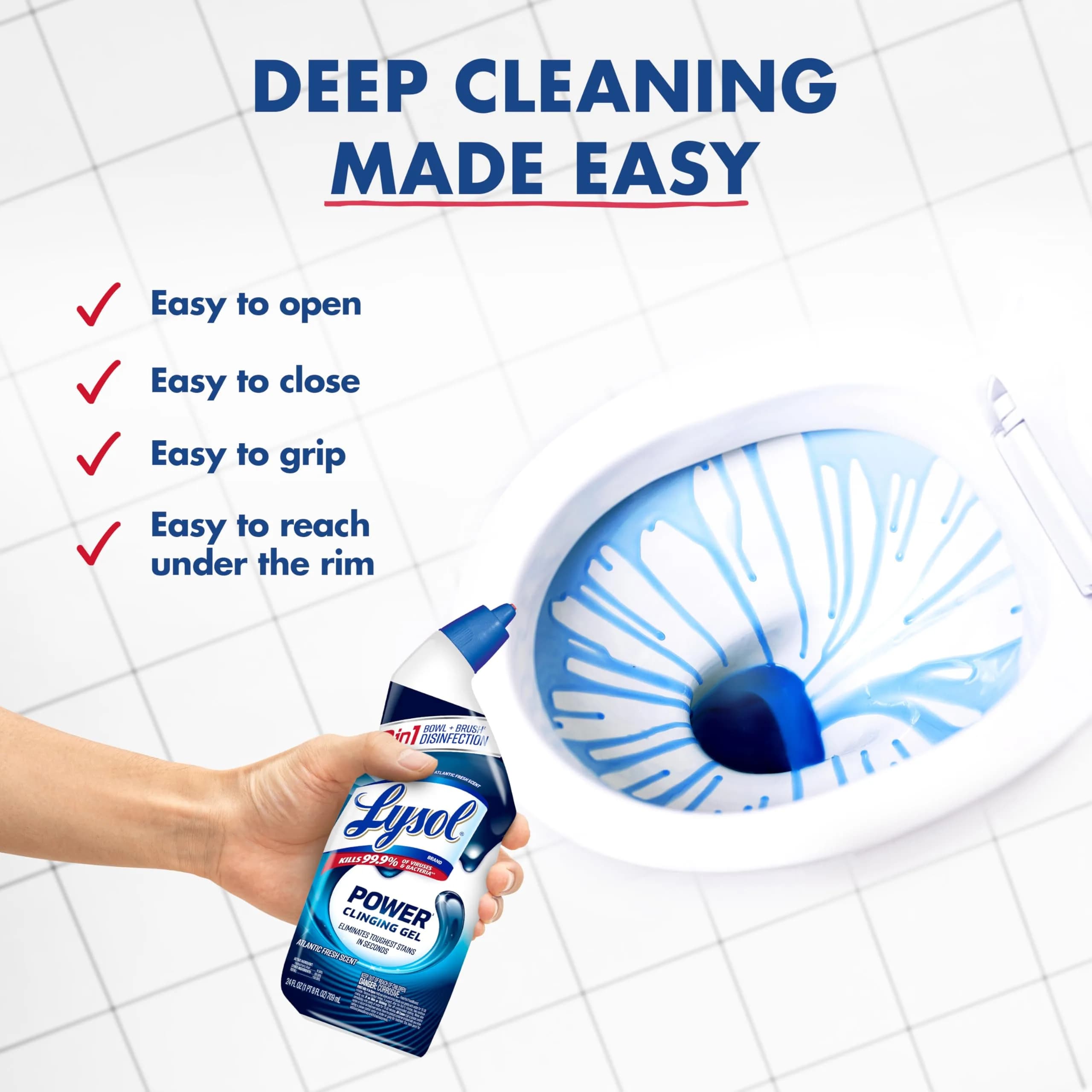 Lysol Power Toilet Bowl Cleaner Clinging Gel 48 fl oz (24 fl oz x 2) | Kills 99.9% of Bacteria & Viruses - view 5