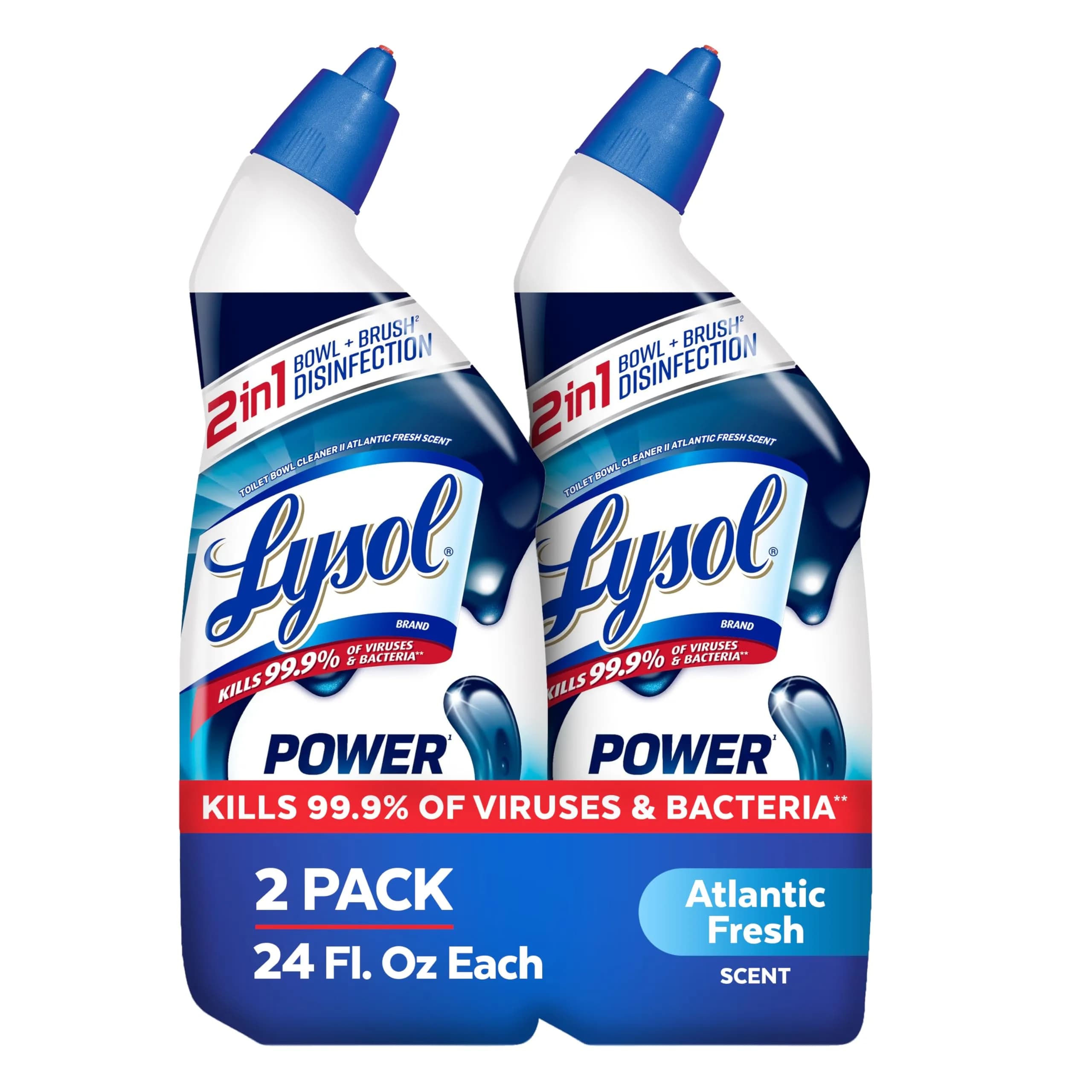 Lysol Power Toilet Bowl Cleaner Clinging Gel 48 fl oz (24 fl oz x 2) | Kills 99.9% of Bacteria & Viruses
