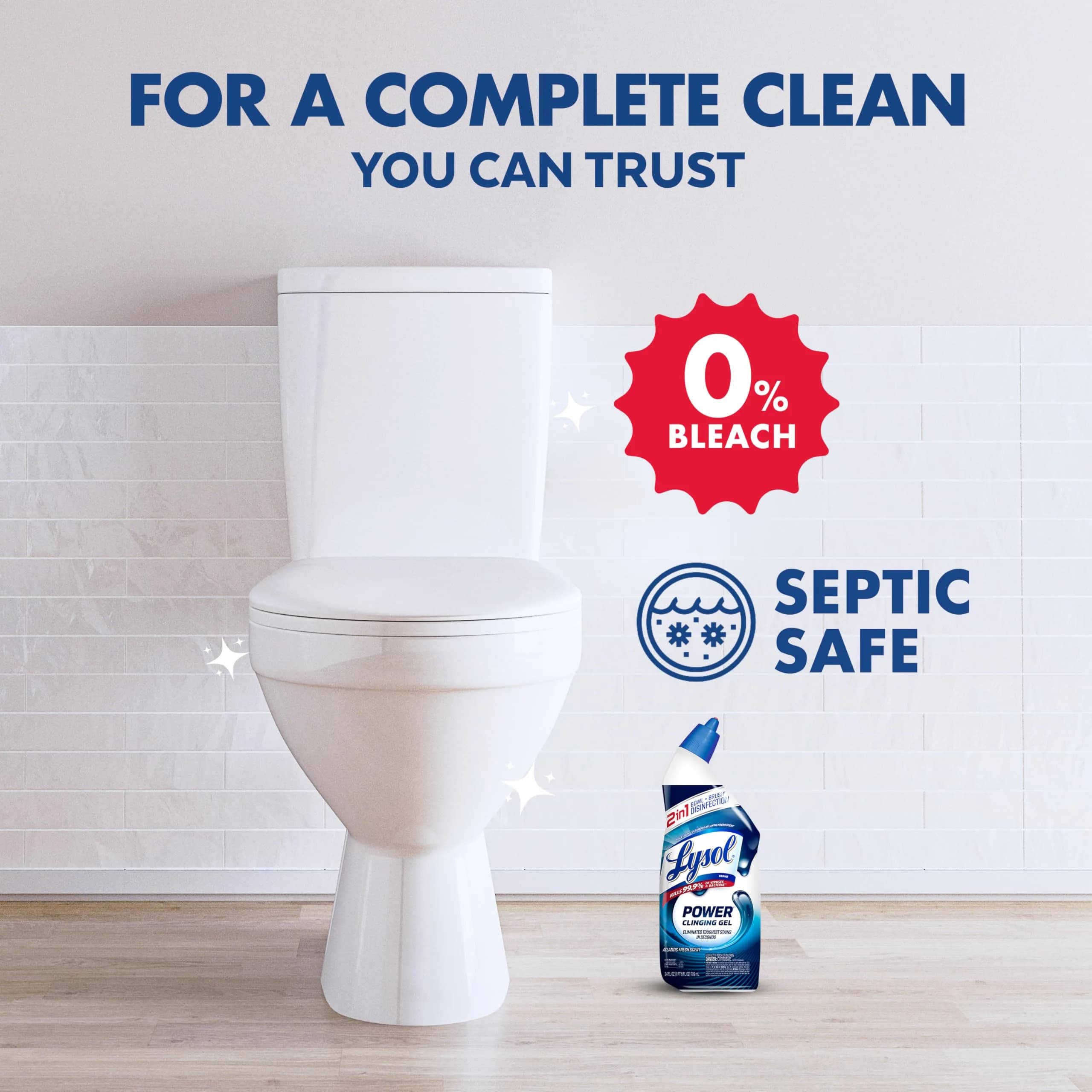 Lysol Power Toilet Bowl Cleaner Clinging Gel 48 fl oz (24 fl oz x 2) | Kills 99.9% of Bacteria & Viruses - view 7