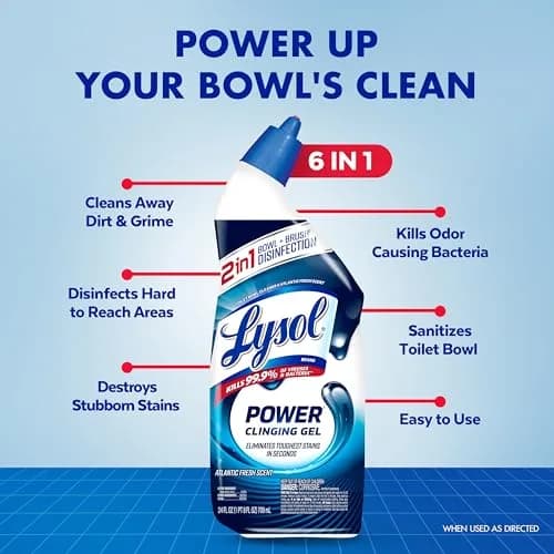 Lysol Power Toilet Bowl Cleaner Clinging Gel 48 fl oz (24 fl oz x 2) | Kills 99.9% of Bacteria & Viruses thumbnail 2