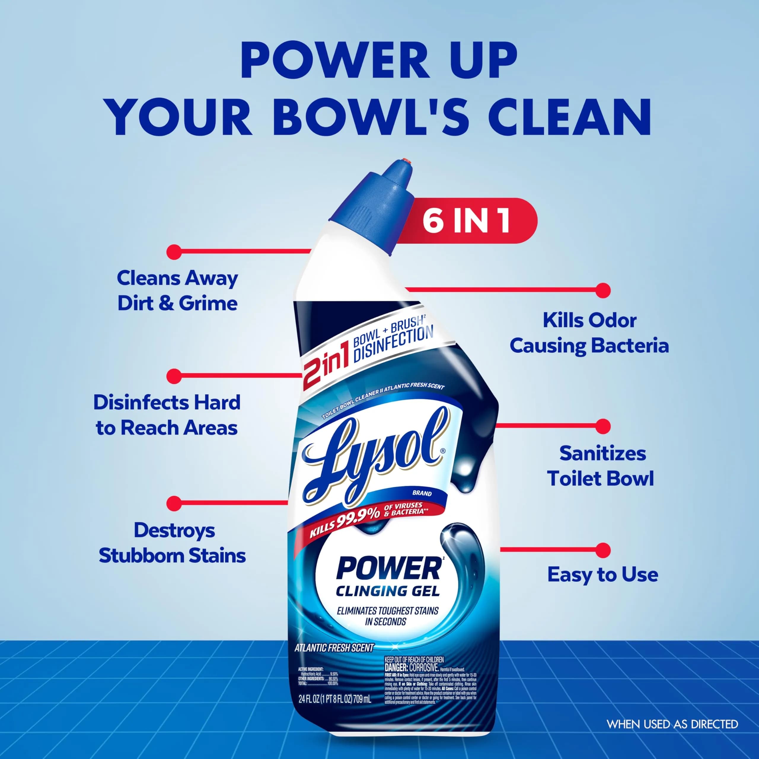 Lysol Power Toilet Bowl Cleaner Clinging Gel 48 fl oz (24 fl oz x 2) | Kills 99.9% of Bacteria & Viruses - view 2