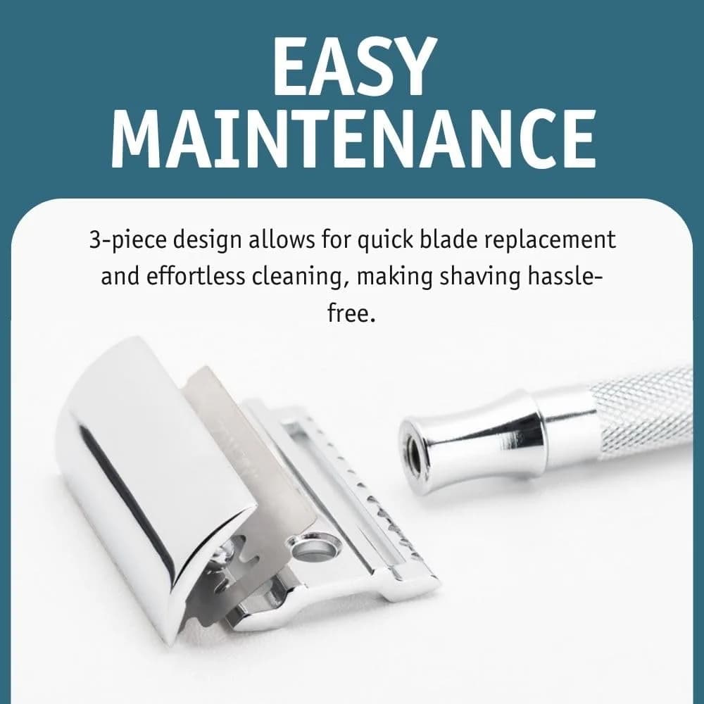 MERKUR 23C Double Edge Safety Razor - 10.16cm (4") Long Knurled Brass Handle, Made in Germany | Smooth, Irritation-Free Shave - view 5