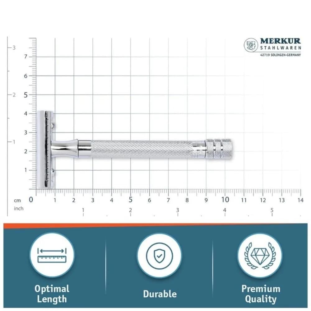 MERKUR 23C Double Edge Safety Razor - 10.16cm (4") Long Knurled Brass Handle, Made in Germany | Smooth, Irritation-Free Shave - view 7