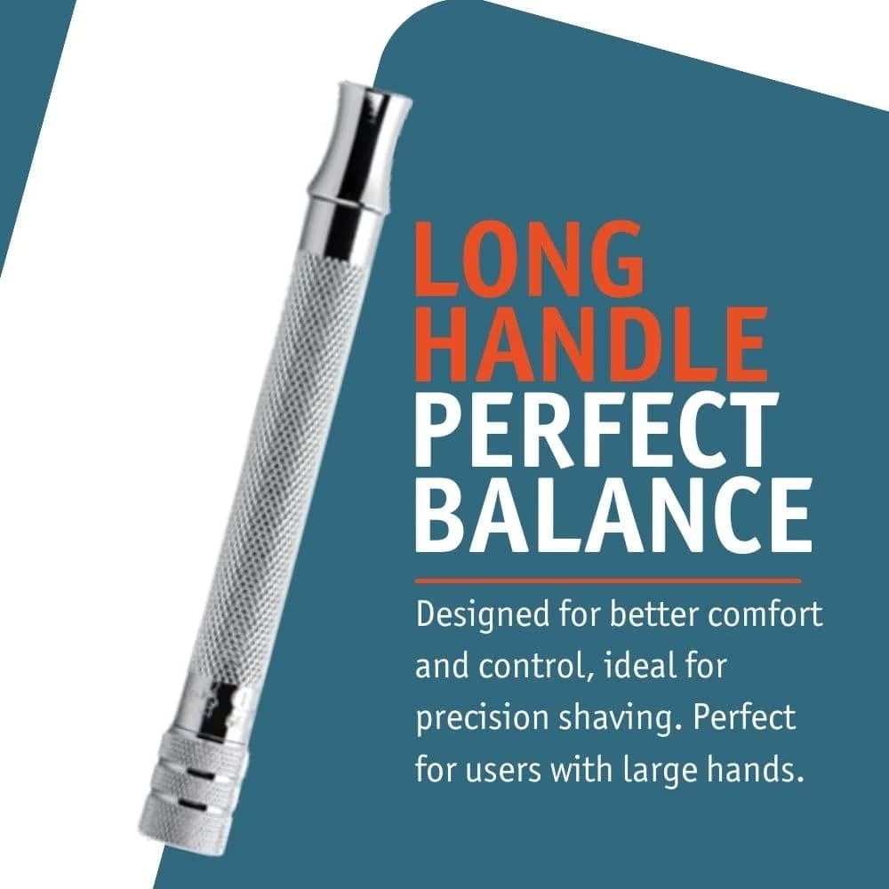 MERKUR 23C Double Edge Safety Razor - 10.16cm (4") Long Knurled Brass Handle, Made in Germany | Smooth, Irritation-Free Shave - view 3