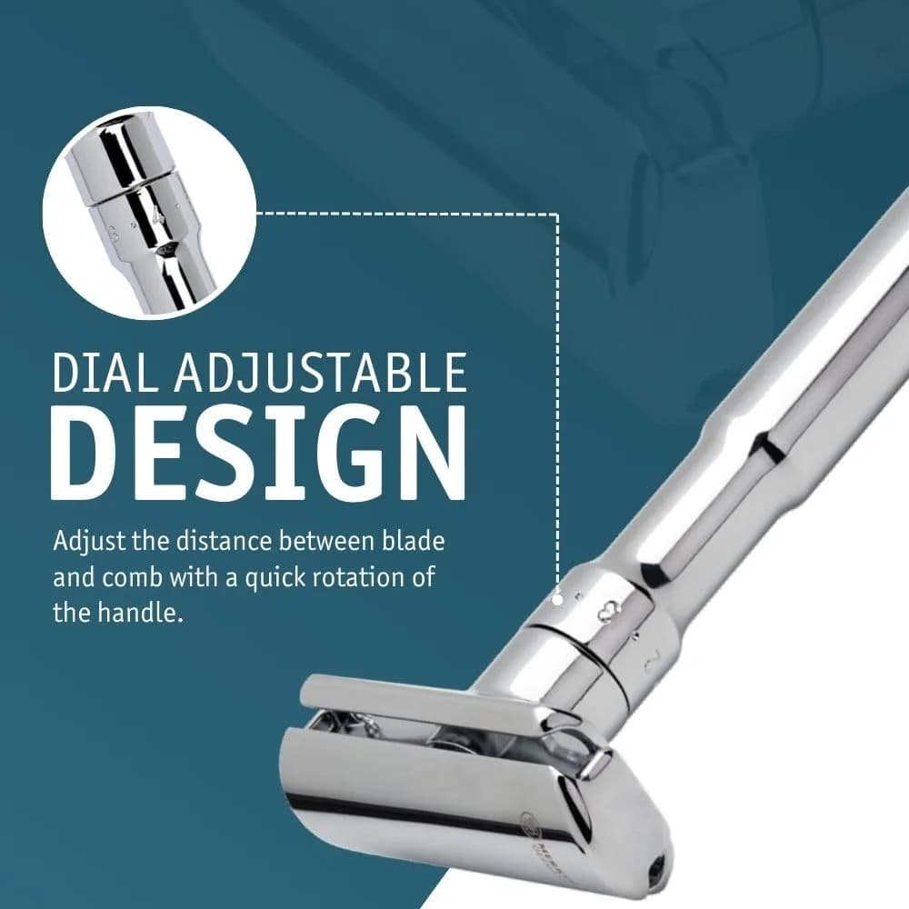 MERKUR FUTUR 701 Adjustable Double Edge Safety Razor - Bright Chrome | 122g (4.3 oz) | Precision German Engineering - view 4