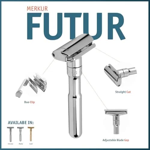 MERKUR FUTUR 701 Adjustable Double Edge Safety Razor - Bright Chrome | 122g (4.3 oz) | Precision German Engineering thumbnail 3