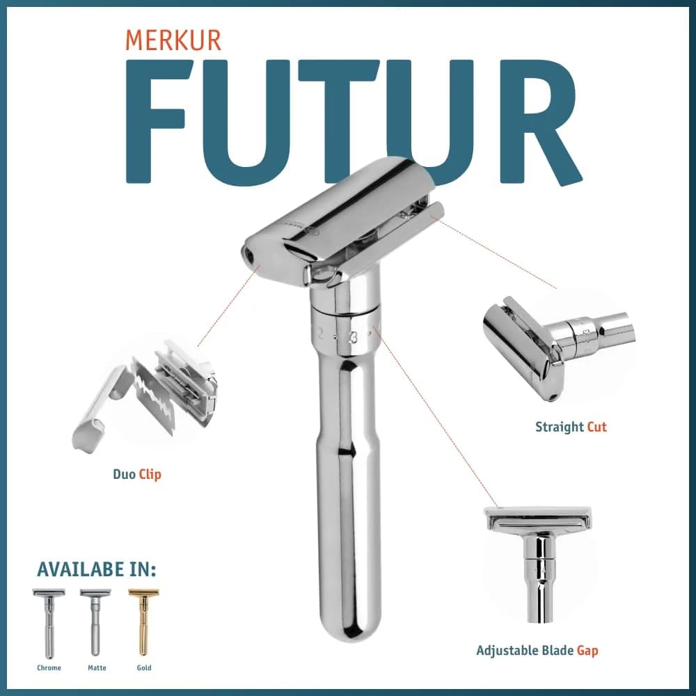 MERKUR FUTUR 701 Adjustable Double Edge Safety Razor - Bright Chrome | 122g (4.3 oz) | Precision German Engineering - view 3