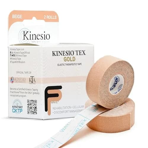 Kinesio Gold Elastic Therapeutic Athletic Tape FP Beige 2.54cm (1in) x 5m Roll | USA-Sourced for Muscle Support thumbnail 1