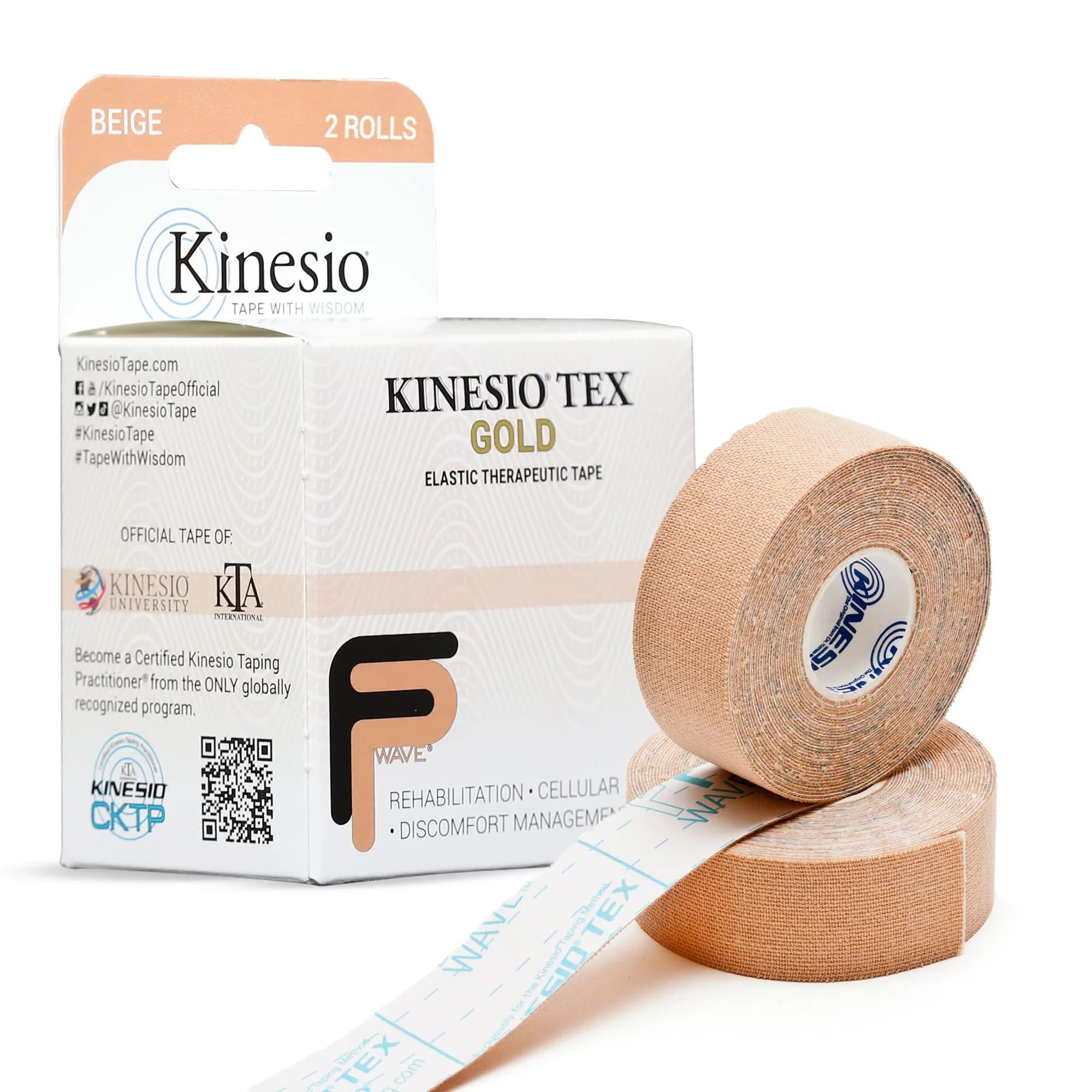 Kinesio Gold Elastic Therapeutic Athletic Tape FP Beige 2.54cm (1in) x 5m Roll | USA-Sourced for Muscle Support — Beige