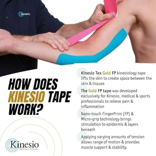 Kinesio Gold Elastic Therapeutic Athletic Tape FP Beige 2.54cm (1in) x 5m Roll | USA-Sourced for Muscle Support thumbnail 2