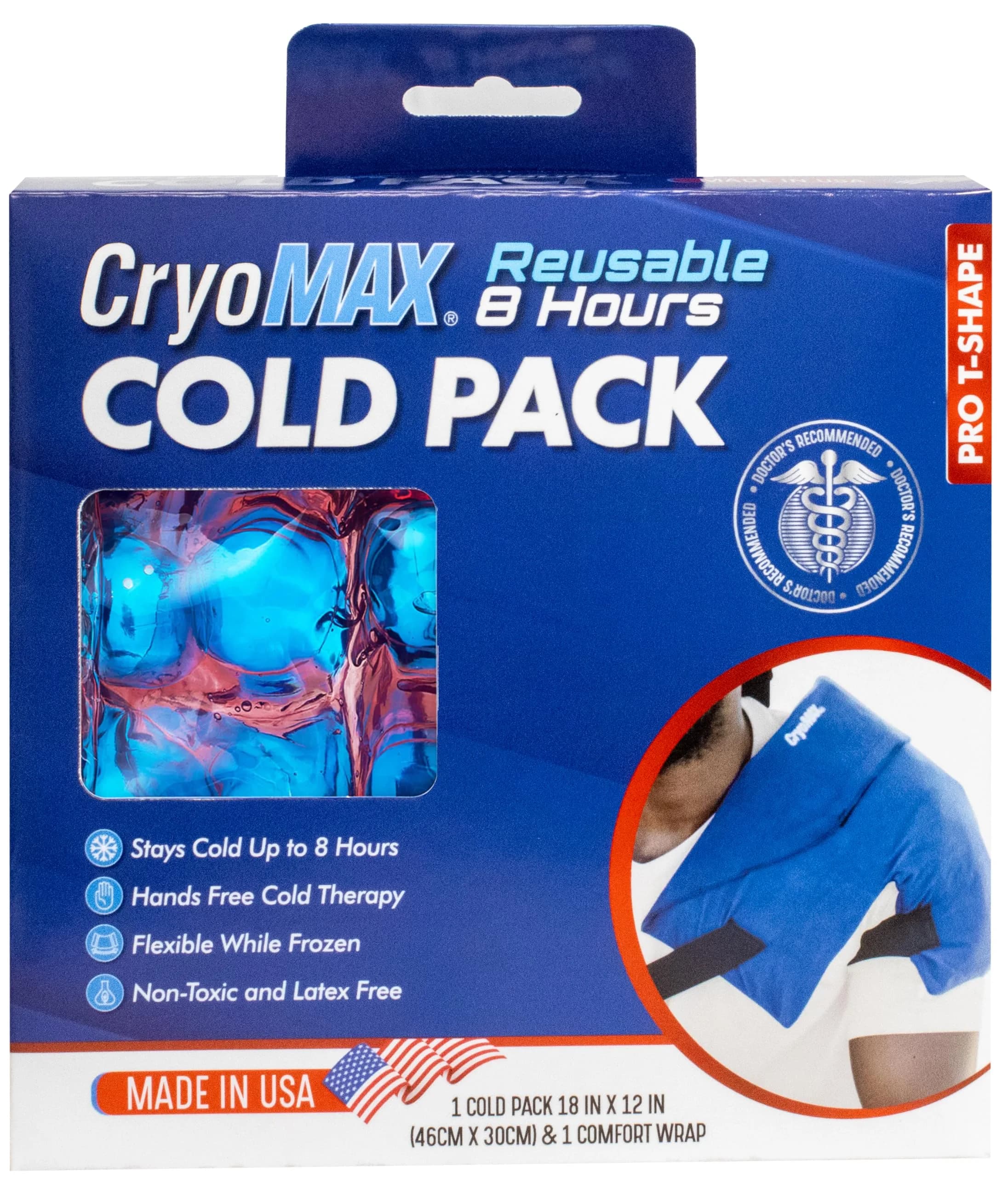 CryoMAX Reusable Cold Pack T-Shape 1200g (42.3 oz) | 8-Hour Cold Therapy with Adjustable Straps - view 2