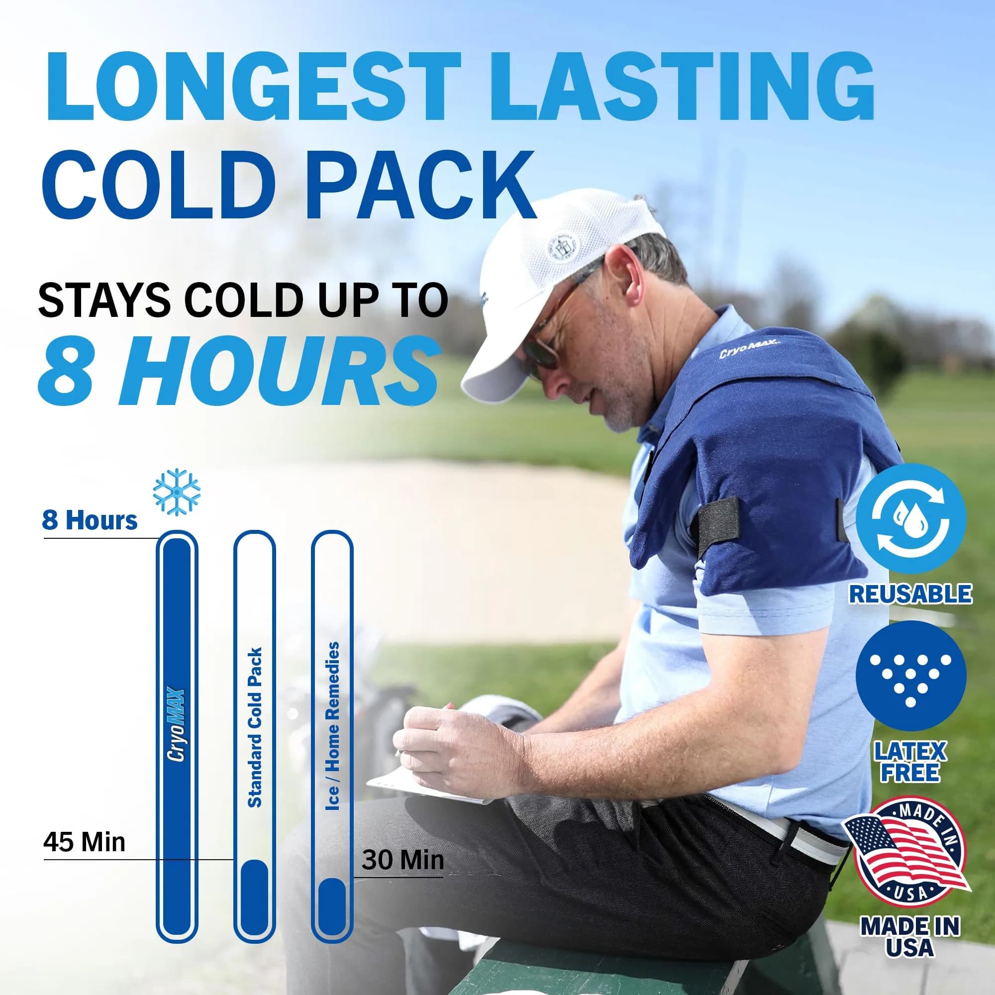 CryoMAX Reusable Cold Pack T-Shape 1200g (42.3 oz) | 8-Hour Cold Therapy with Adjustable Straps - view 3